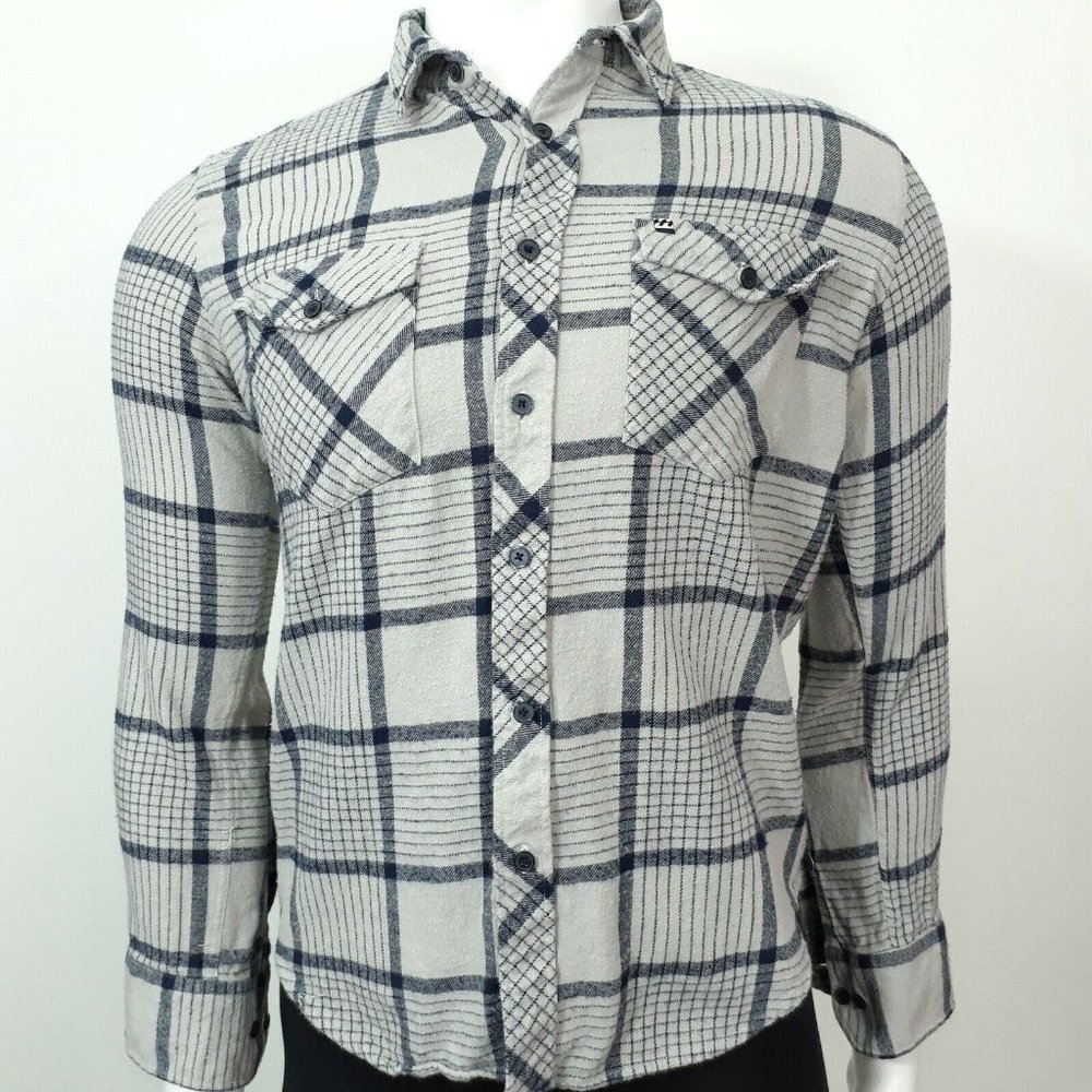 Billabong Black White Plaid Flannel Shirt Collared Button Front Shirt Sz S